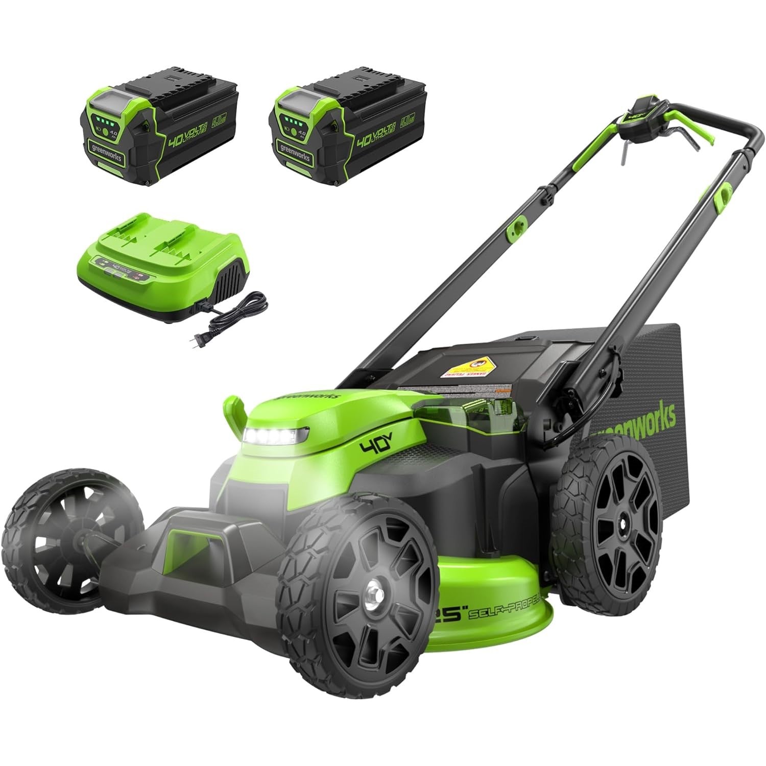 40V 25" Cordless Battery Brushless Dual Blade Self-Propelled Lawn Mower: (2) 4.0 Ah Batteries and Dual-Port Charger, LM2504S MegaBDM