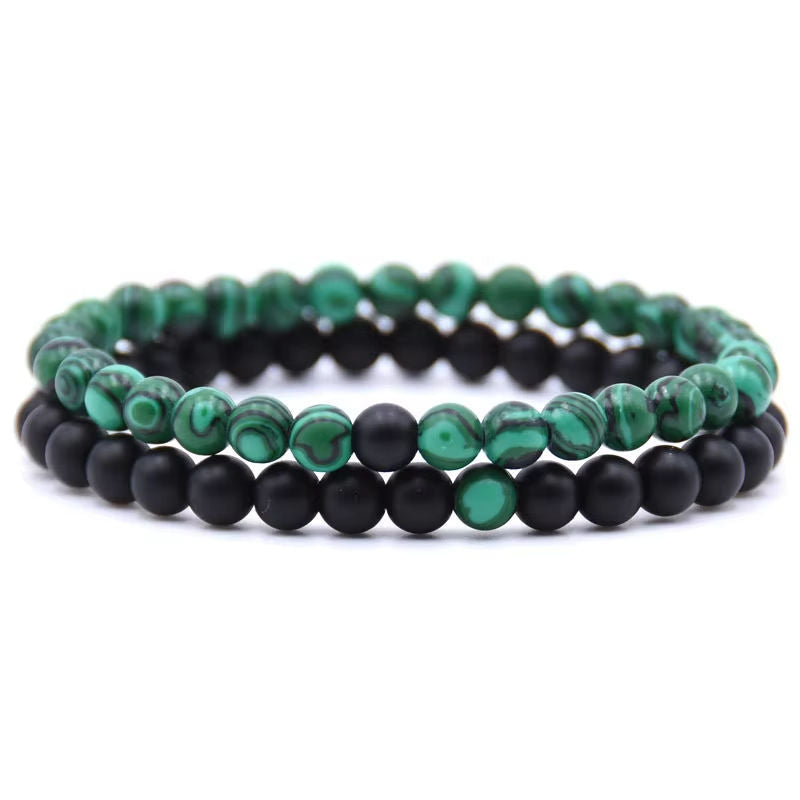 Matte Black Onyx & Malachite Healing Gemstone Bracelet — Wholesale Couples & Gift