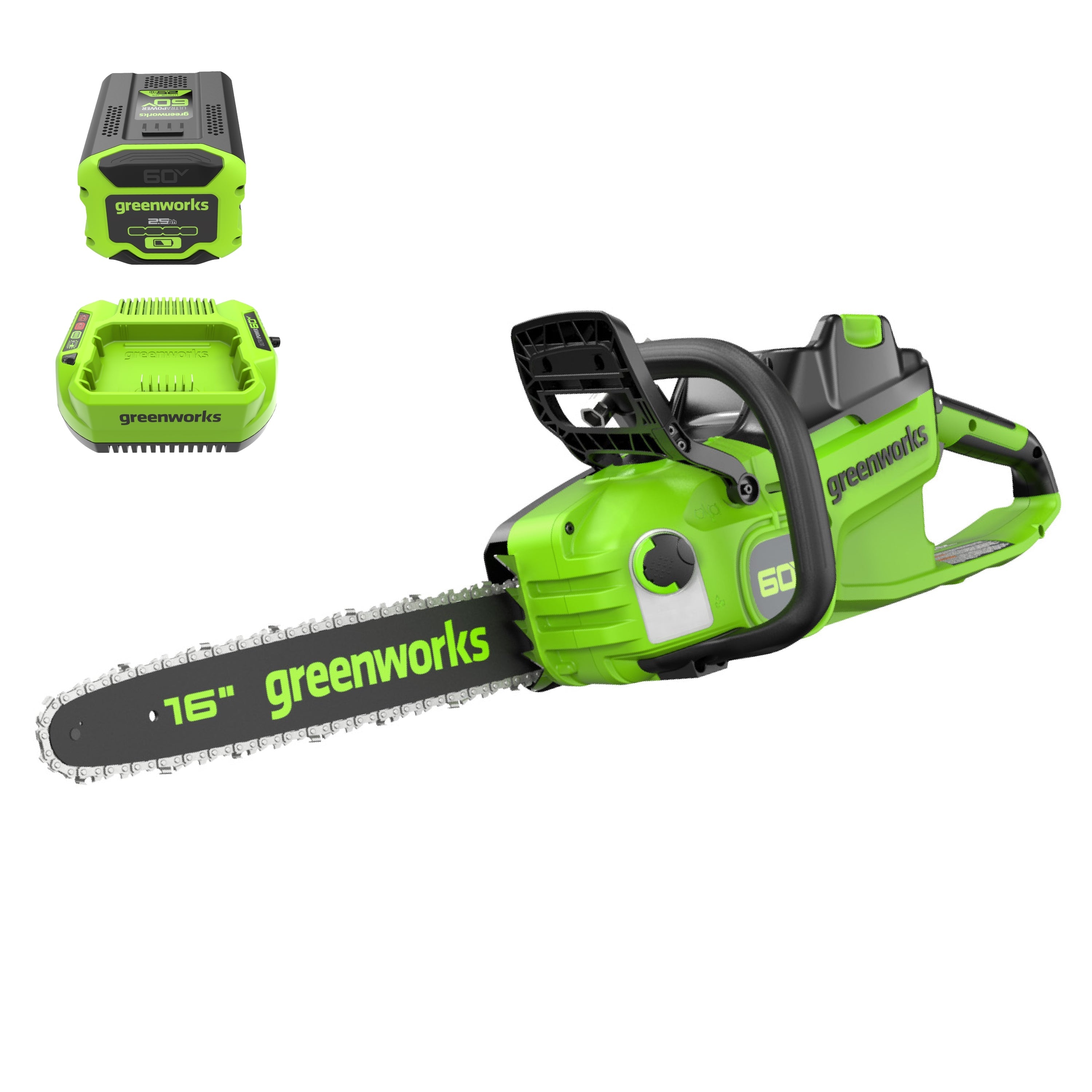 60V 16" 1.5kW Cordless Battery Chainsaw: 2.5 Ah Battery and 3A Charger MegaBDM