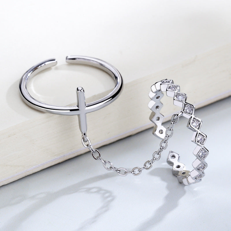 One-piece Cross Fashion Trendy Niche Geometric Double Ring MegaBDM