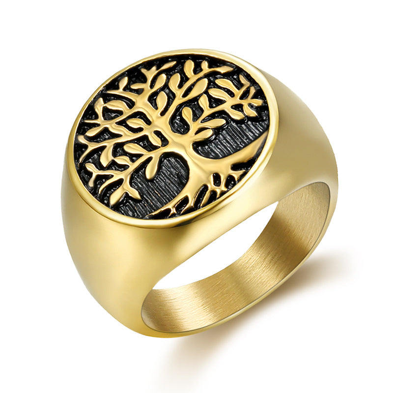 Men's Personalized Hip Hop Trendy Rock Punk Vintage Lucky Tree Stainless Ring - Gold / No. 8 MegaBDM
