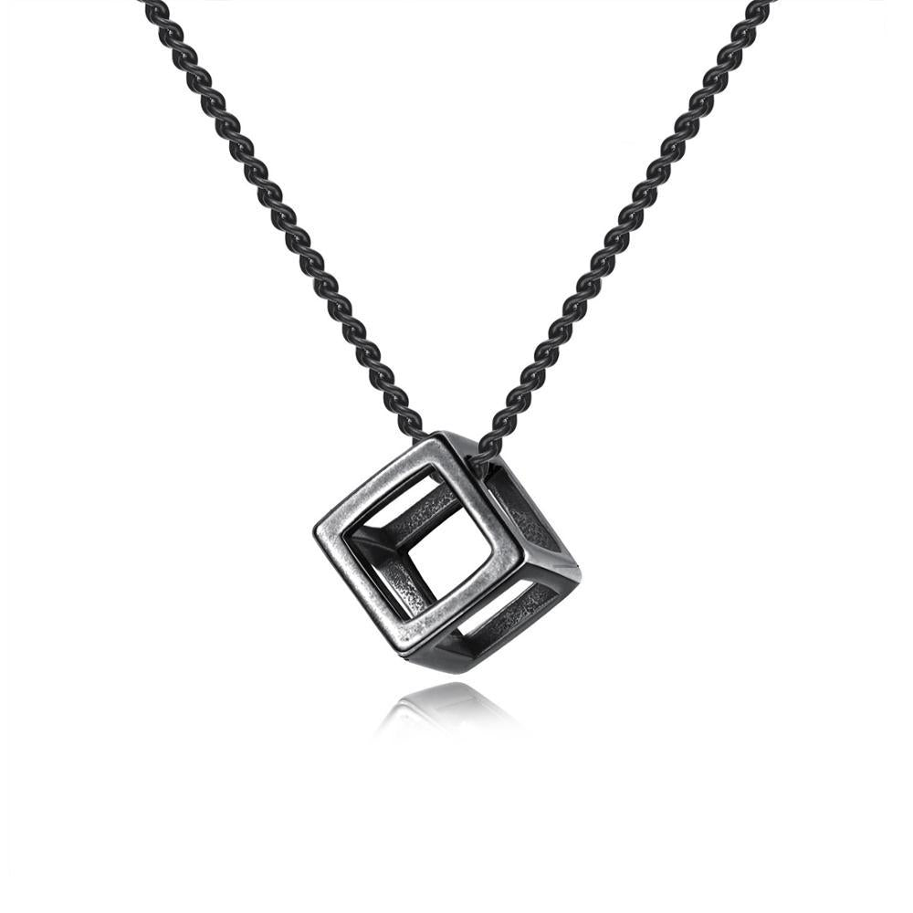 Women's & Men's Retro Simple Hollow Personality Square Cube Necklaces - Black with Chain MegaBDM