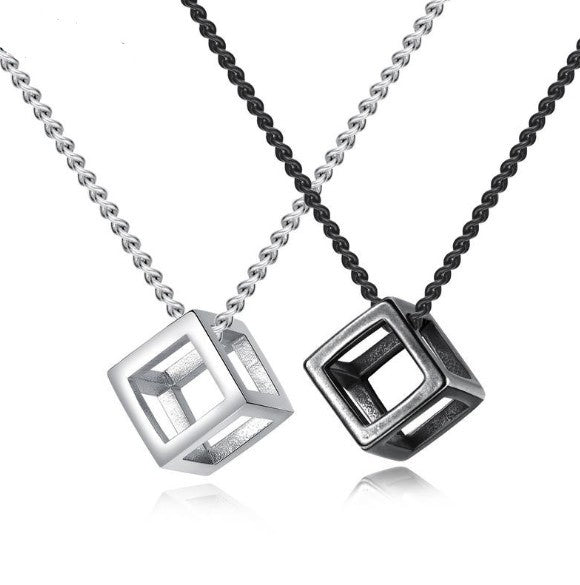 Women's & Men's Retro Simple Hollow Personality Square Cube Necklaces MegaBDM