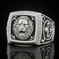 Domineering Lion Twee Constellation Leo Lion's Head Ring - Retro Silver / No. 7 MegaBDM