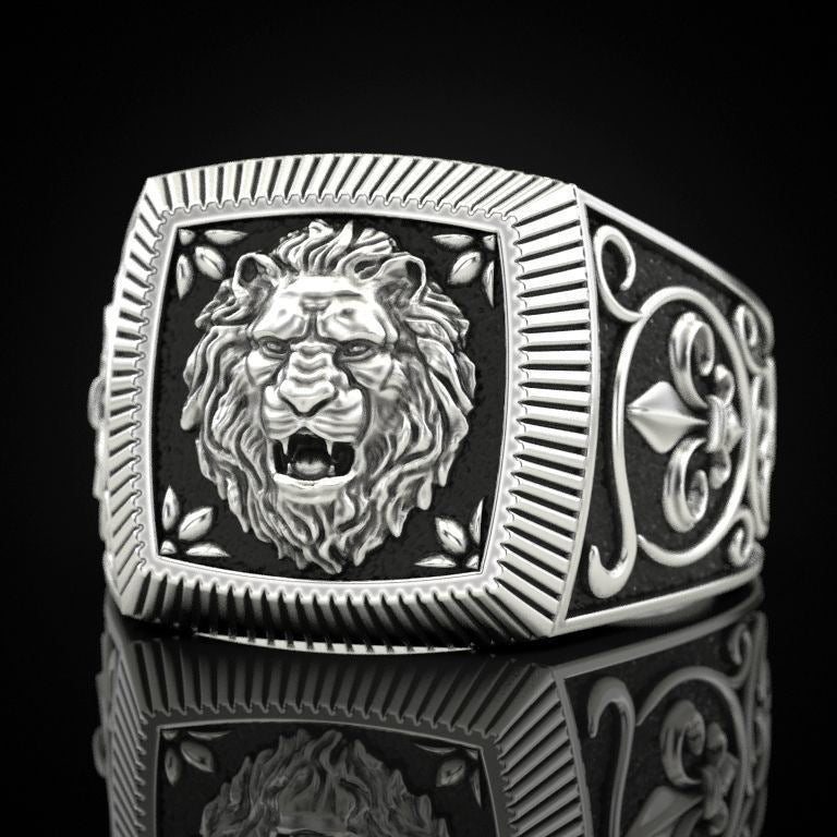 Domineering Lion Twee Constellation Leo Lion's Head Ring - Retro Silver / No. 7 MegaBDM