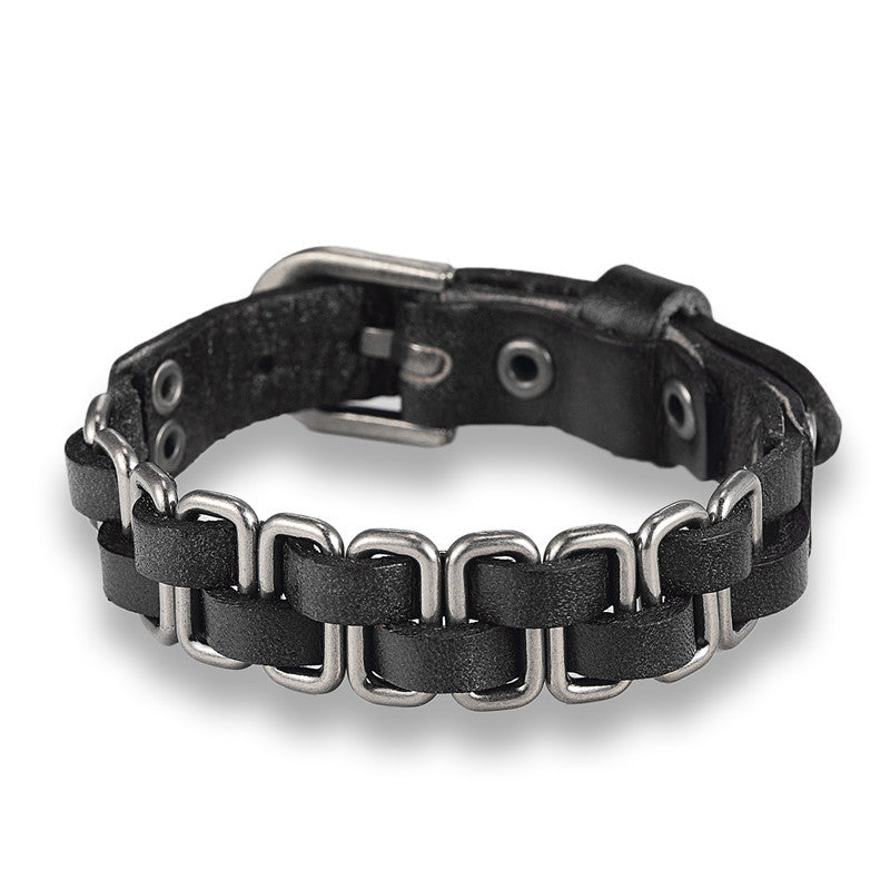 Classic Punk Geometric Leather Temperament Couple Bracelets - Retro Black MegaBDM