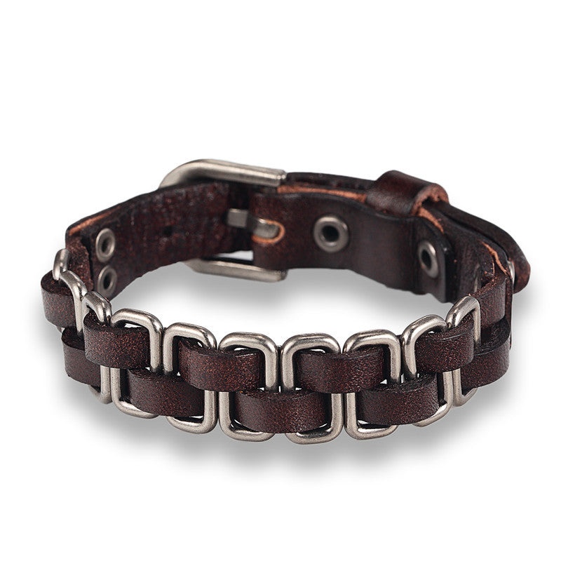 Classic Punk Geometric Leather Temperament Couple Bracelets - Retro Dark Coffee MegaBDM
