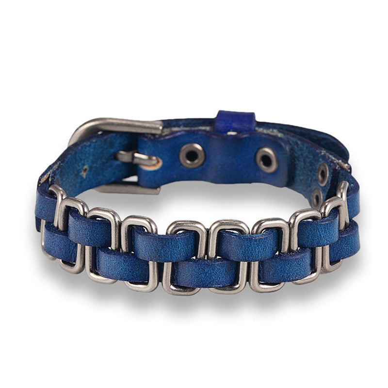 Classic Punk Geometric Leather Temperament Couple Bracelets - Retro Blue MegaBDM