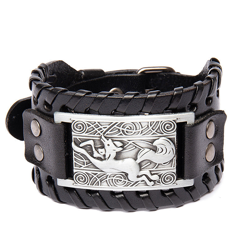 Men's Punk Retro Distressed Effect Fox Cattle Bracelet - Black MegaBDM