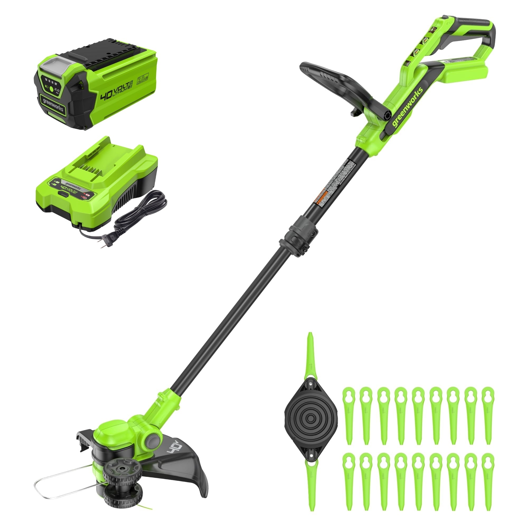40V 13" Cordless Battery String Trimmer / Edger, 20PC Blades, (1)2.0 Ah Battery and (1)2A Charger MegaBDM