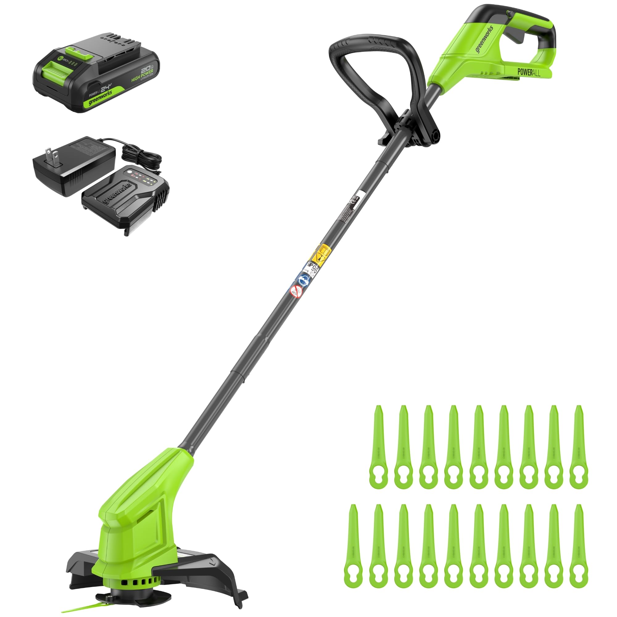 24V 10" Cordless Battery Blade-Head String Trimmer: 2.0 Ah Battery and 0.5A Charger MegaBDM