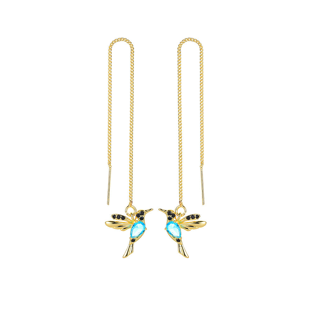 Colorful Bird Long Female Hummingbird Cute Small Ear Line - 03 Anti-Gold# S51 MegaBDM