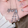 Bright Star Design White Gold Plated Zircon Starry Open Rings - Heavy Industry Version Full Zircon Meteor Tassel Necklace / One Size MegaBDM