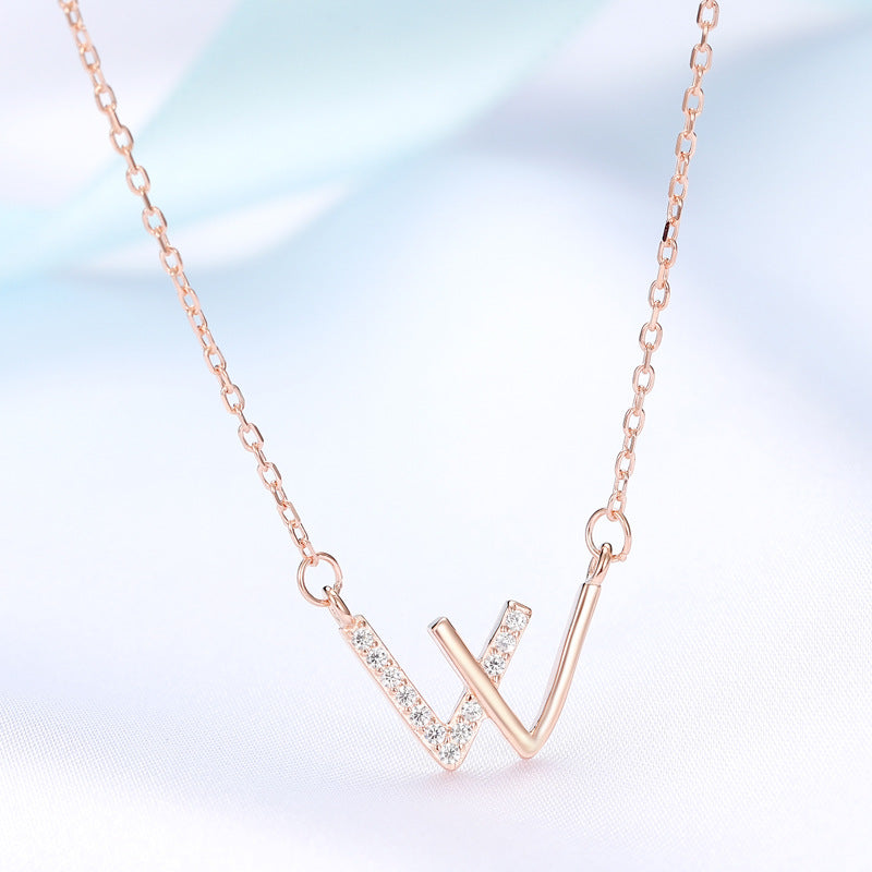 V-shaped Female Simple Design English Letter Necklaces - Rose Gold Double V Necklace / 925 Silver Necklace MegaBDM