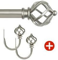 KAMANINA Bundle of 80 to 148 cm Curtain Poles and Matched Curtain Holdbacks 1 Pair, Twisted Cage Finials, Antique Silver MegaBDM
