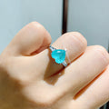 Heart-shaped Zircon Female Colored Gems Vintage Copper Plated Gold Ring - Paraiba MegaBDM