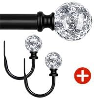 KAMANINA Bundle of 80 to 148 cm Curtain Poles and Matched Curtain Holdbacks 1 Pair, Round Translucent Finials, Black MegaBDM