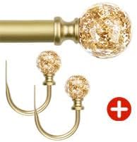 KAMANINA Bundle of 80 to 292 cm Curtain Poles and Matched Curtain Holdbacks 1 Pair, Round Translucent Finials, Gold MegaBDM