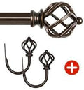 KAMANINA Bundle of 80 to 292 cm Curtain Poles and Matched Curtain Holdbacks 1 Pair, Twisted Cage Finials, Bronze MegaBDM