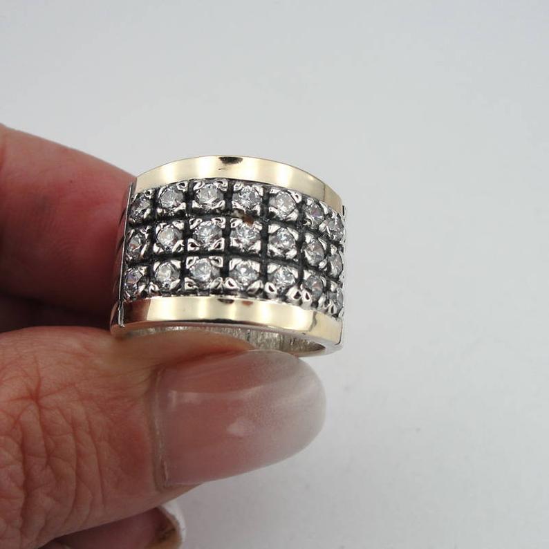 Ethnic Retro Plaid Wide Face Female Creative Style Rings - Two-Tone / No. 11 MegaBDM