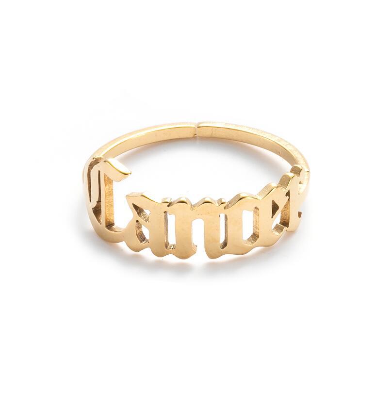 Female Retro Opening Simple English Letters Ring - Cancer Gold / Adjustable Opening MegaBDM