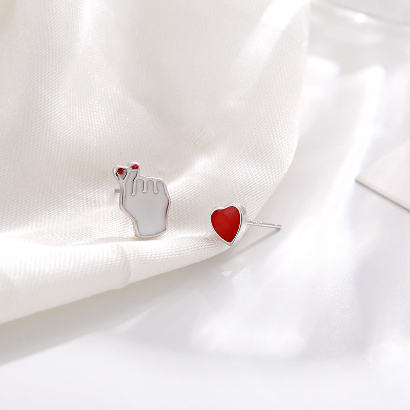 Sier Rainbow Love Design Color Simple Ear Bone Small Before Stud Earrings - Asymmetric Heart A7 / 925 Silver Needle MegaBDM
