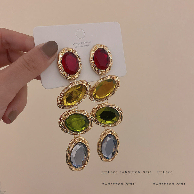 Women's Candy Color Long Rhinestone Temperament Fashion Retro Design Rings MegaBDM