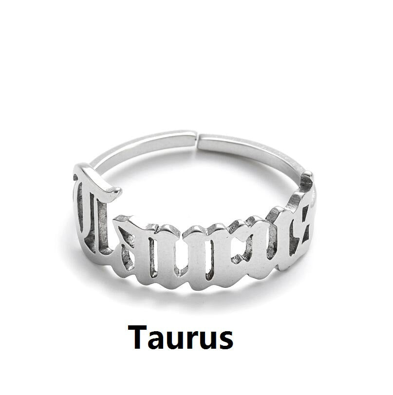 Female Retro Opening Simple English Letters Ring - Taurus Steel Color / Adjustable Opening MegaBDM