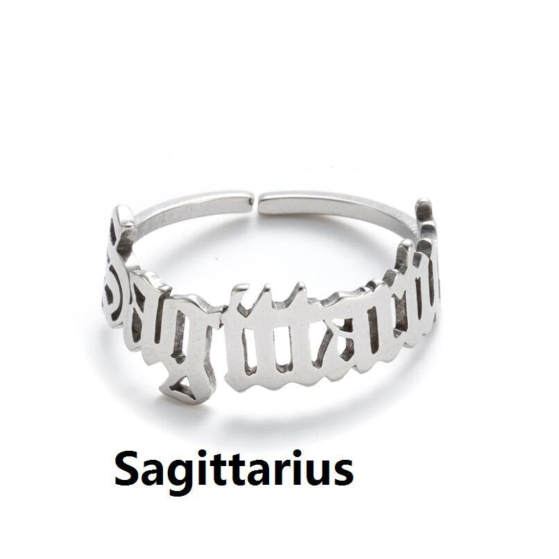 Female Retro Opening Simple English Letters Ring - Sagittarius Steel Color / Adjustable Opening MegaBDM