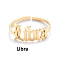 Female Retro Opening Simple English Letters Ring - Libra Gold / Adjustable Opening MegaBDM