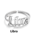Female Retro Opening Simple English Letters Ring - Libra Steel Color / Adjustable Opening MegaBDM
