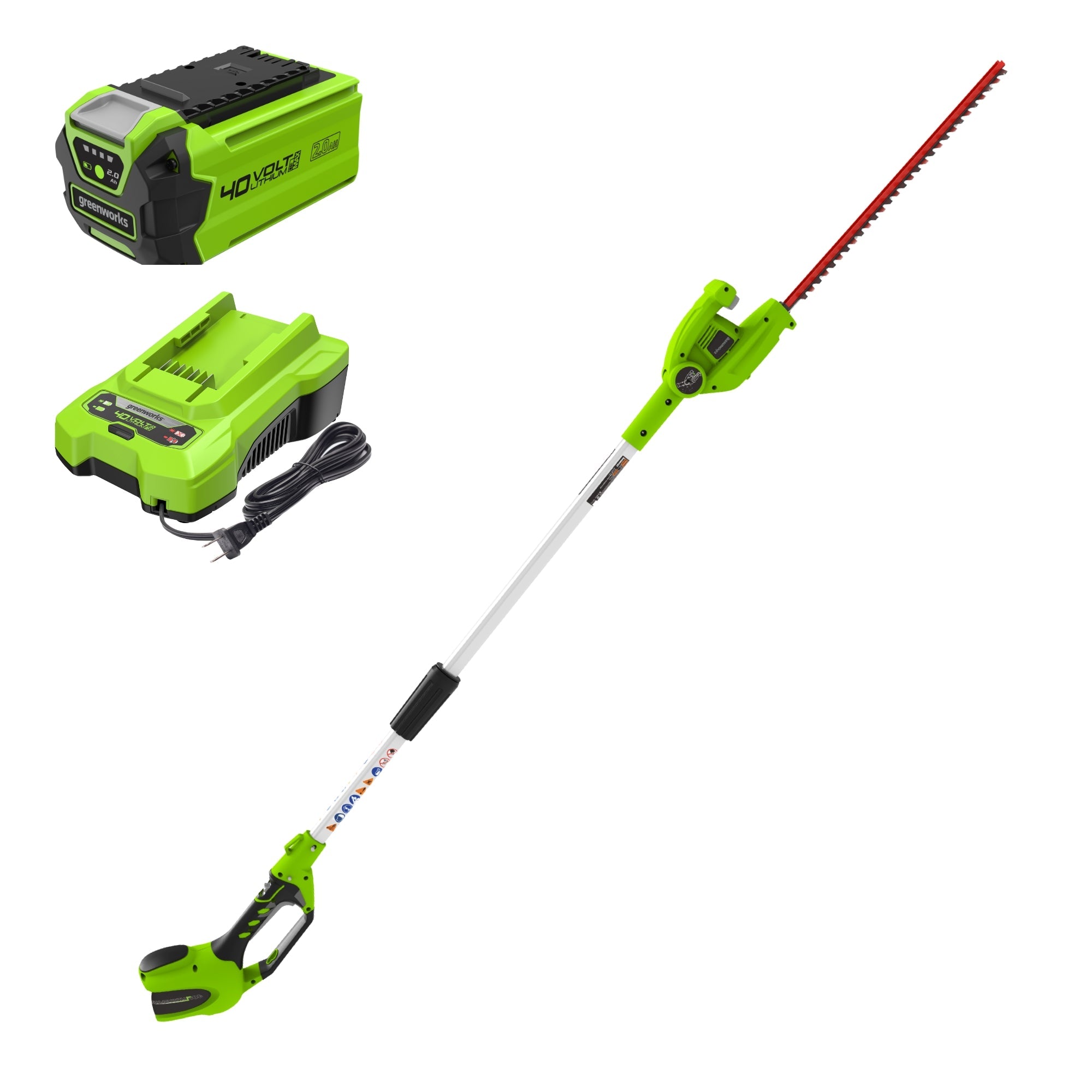 40V 20" Cordless Battery Pole Hedge Trimmer w/ 2.0 Ah Battery & Charger MegaBDM