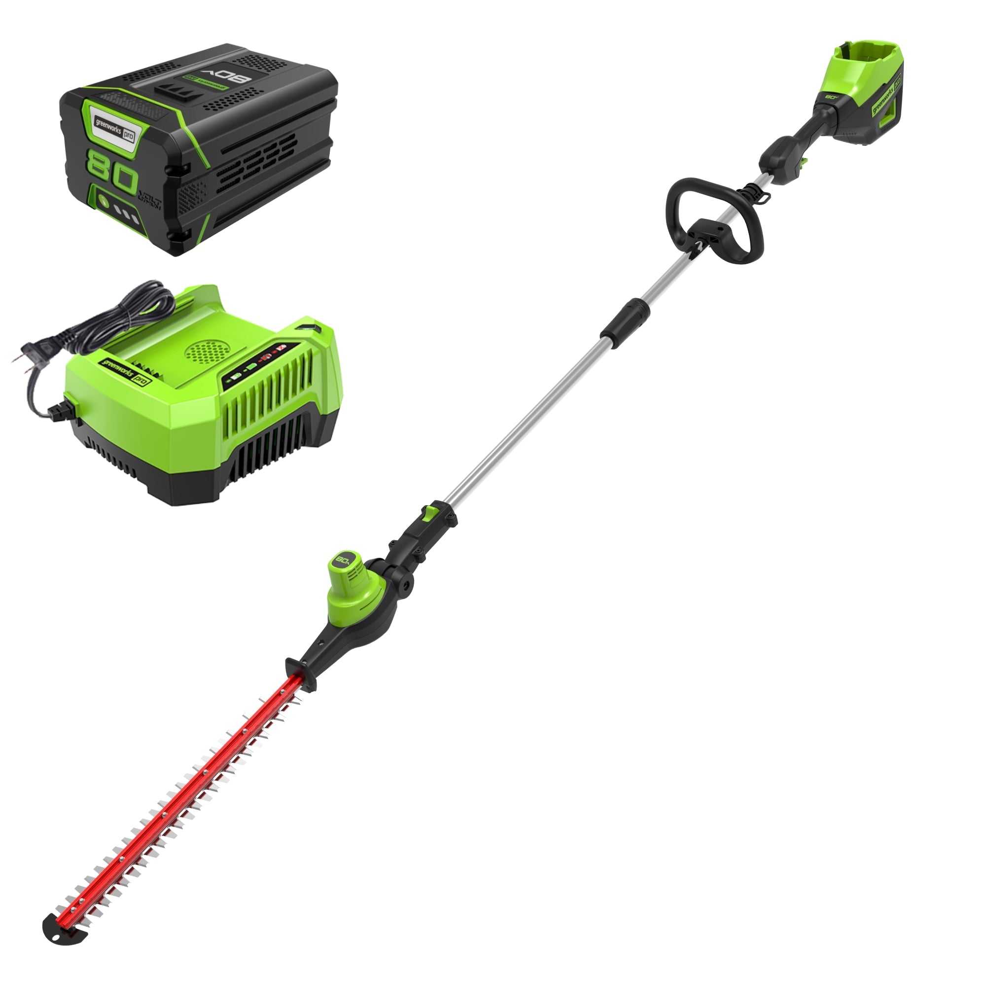 80V 20" Cordless Battery Pole Hedge Trimmer (1.2" cut, 3200 SPM) w/ 2.0Ah Battery & Charger MegaBDM