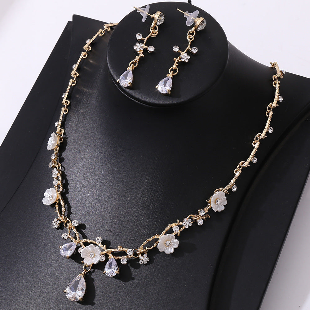 Korean Zircon Flower Alloy Inlaid Bride Rings - KC Gold White Zirconium Necklace Auricular Needle MegaBDM