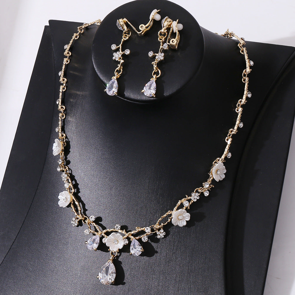 Korean Zircon Flower Alloy Inlaid Bride Rings - KC Gold White Zirconium Necklace Ear Clip MegaBDM
