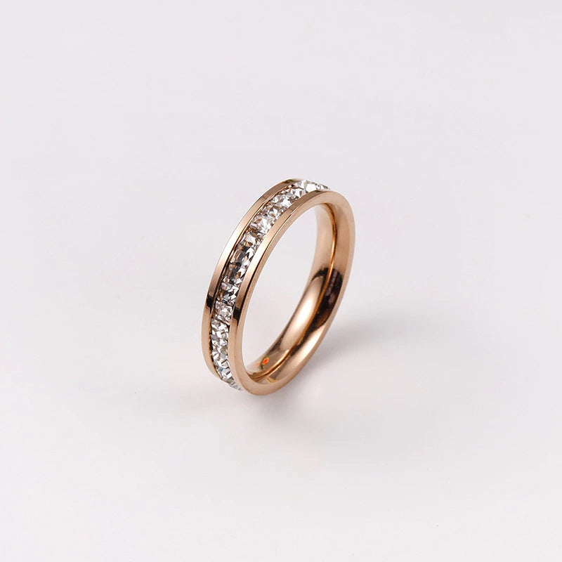 Women's & Men's Double Row Diamond Stainless Steel Personality Small Square Full Ring - Rose Gold Single Row Diamond / No. 5 MegaBDM