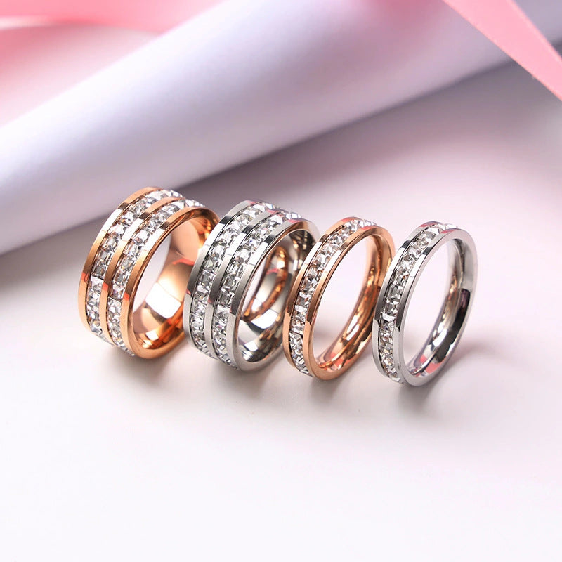 Women's & Men's Double Row Diamond Stainless Steel Personality Small Square Full Ring MegaBDM
