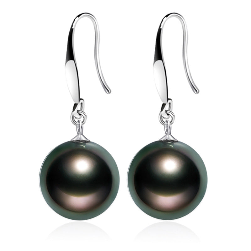 Sterling Sier Natural Shell Pearl Korean Stud Earrings - [Colorful Black 10mm] Shell Pearl Earrings H5008 / 925 Silver MegaBDM
