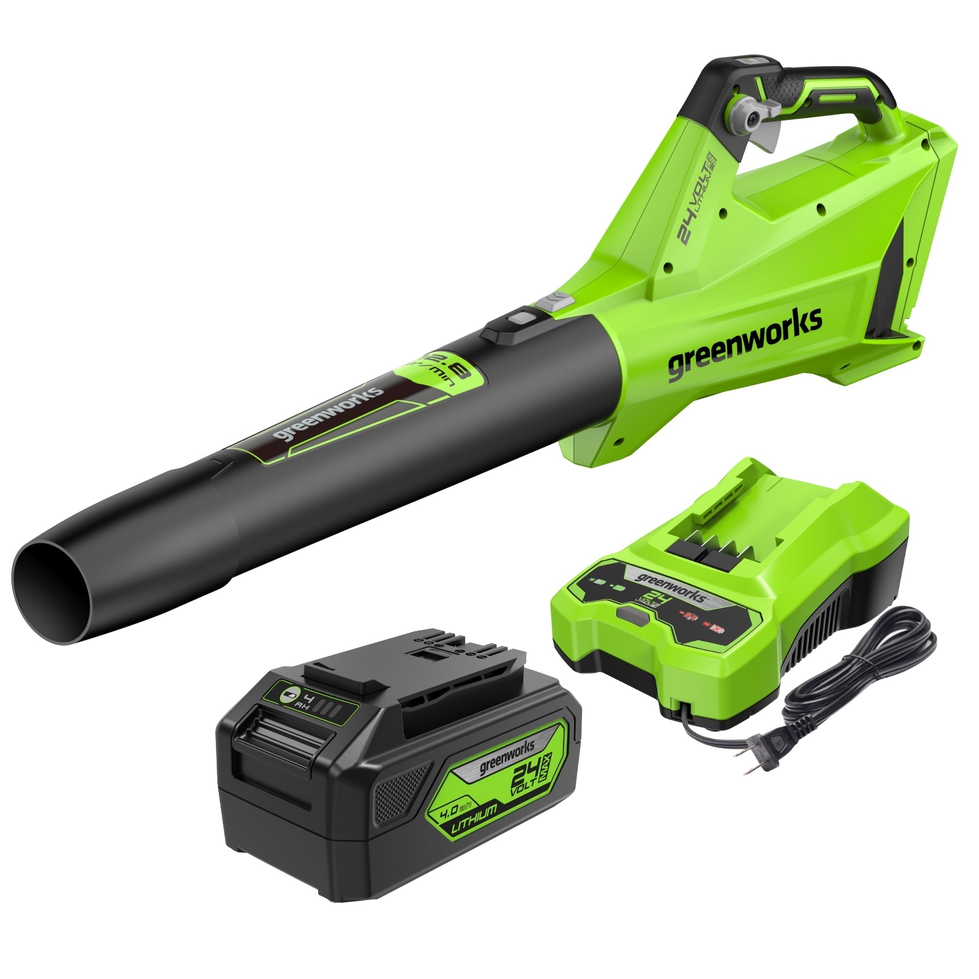 OPEN BOX 24V 450 CFM Cordless Battery Leaf Blower: 4.0 Ah USB Battery and Charger MegaBDM