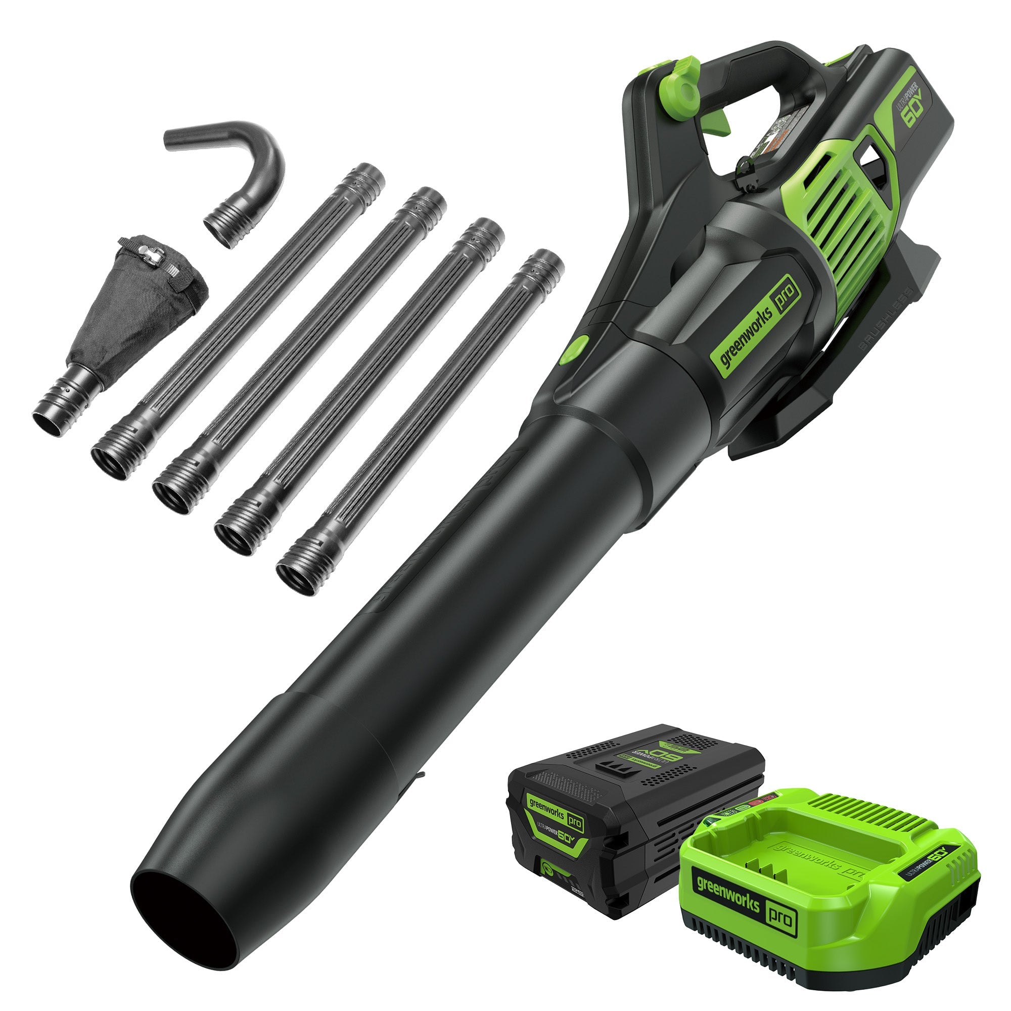 60V 610 CFM Cordless Battery Leaf Blower and Gutter Cleaning Kit Combo Kit: 2.5 Ah Battery and Rapid Charger MegaBDM