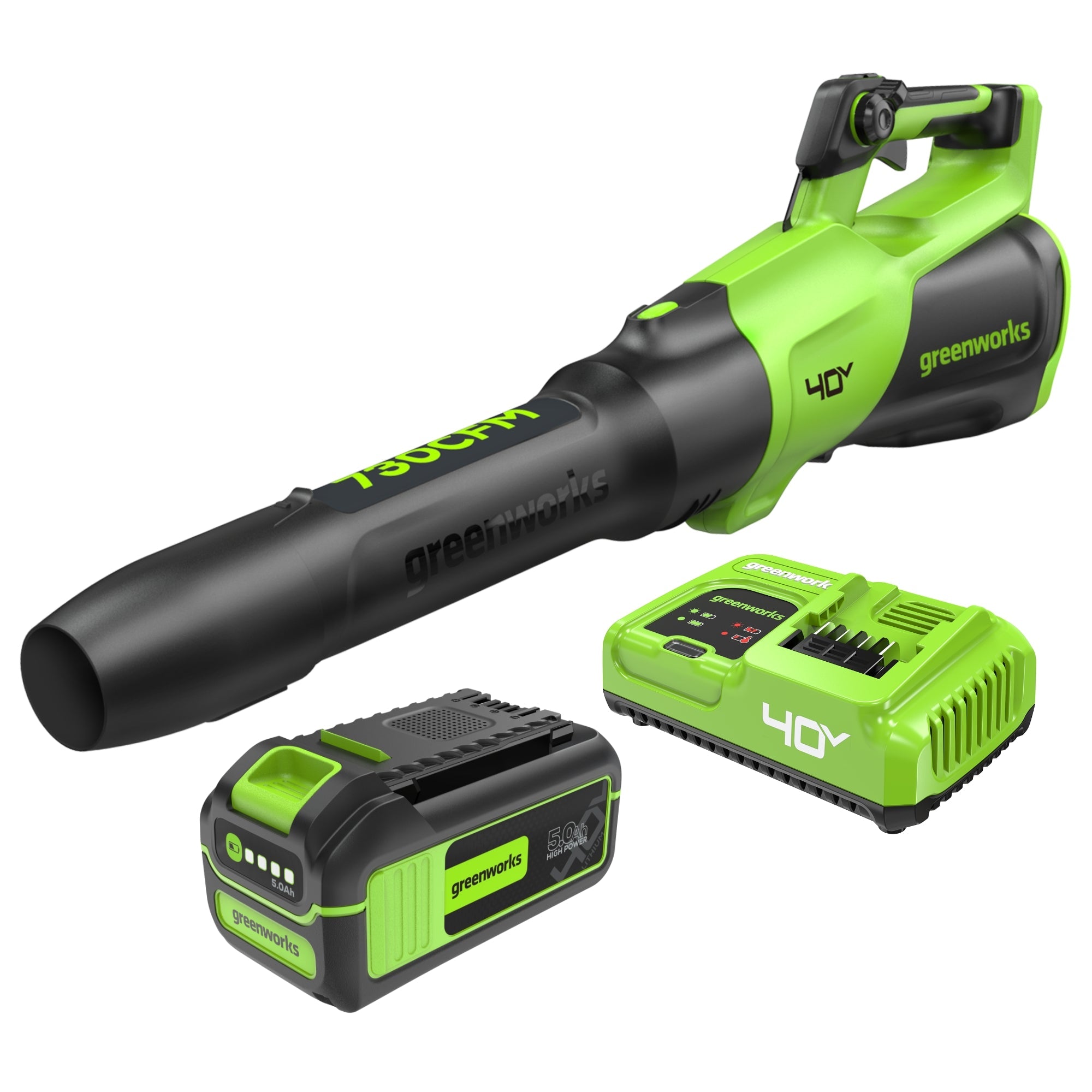 40V 730 CFM Cordless Battery Leaf Blower: 5.0 Ah Battery and 5A Charger MegaBDM