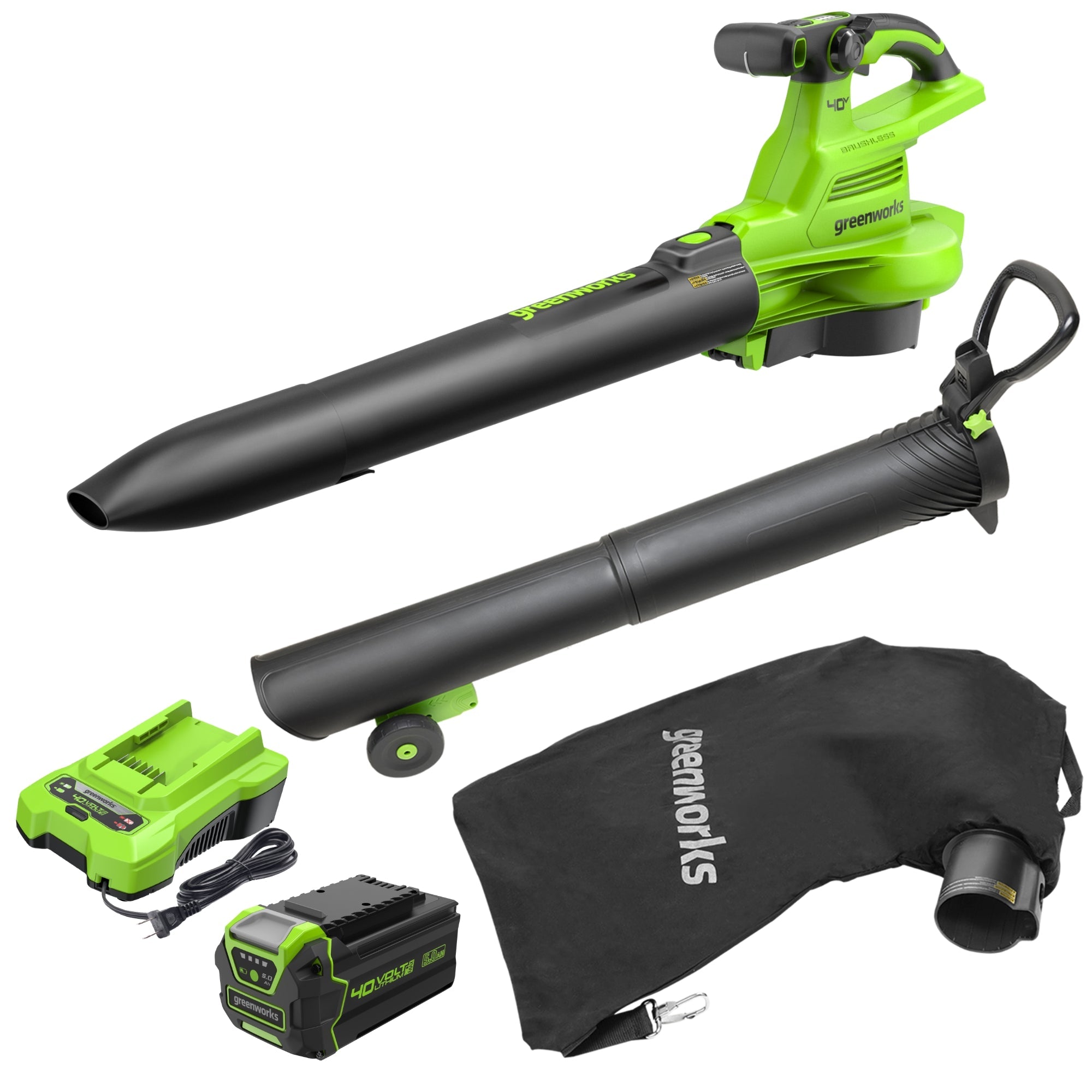 40V 505 CFM Cordless Battery Leaf Blower/Vacuum: 5.0 Ah Battery and Charger MegaBDM