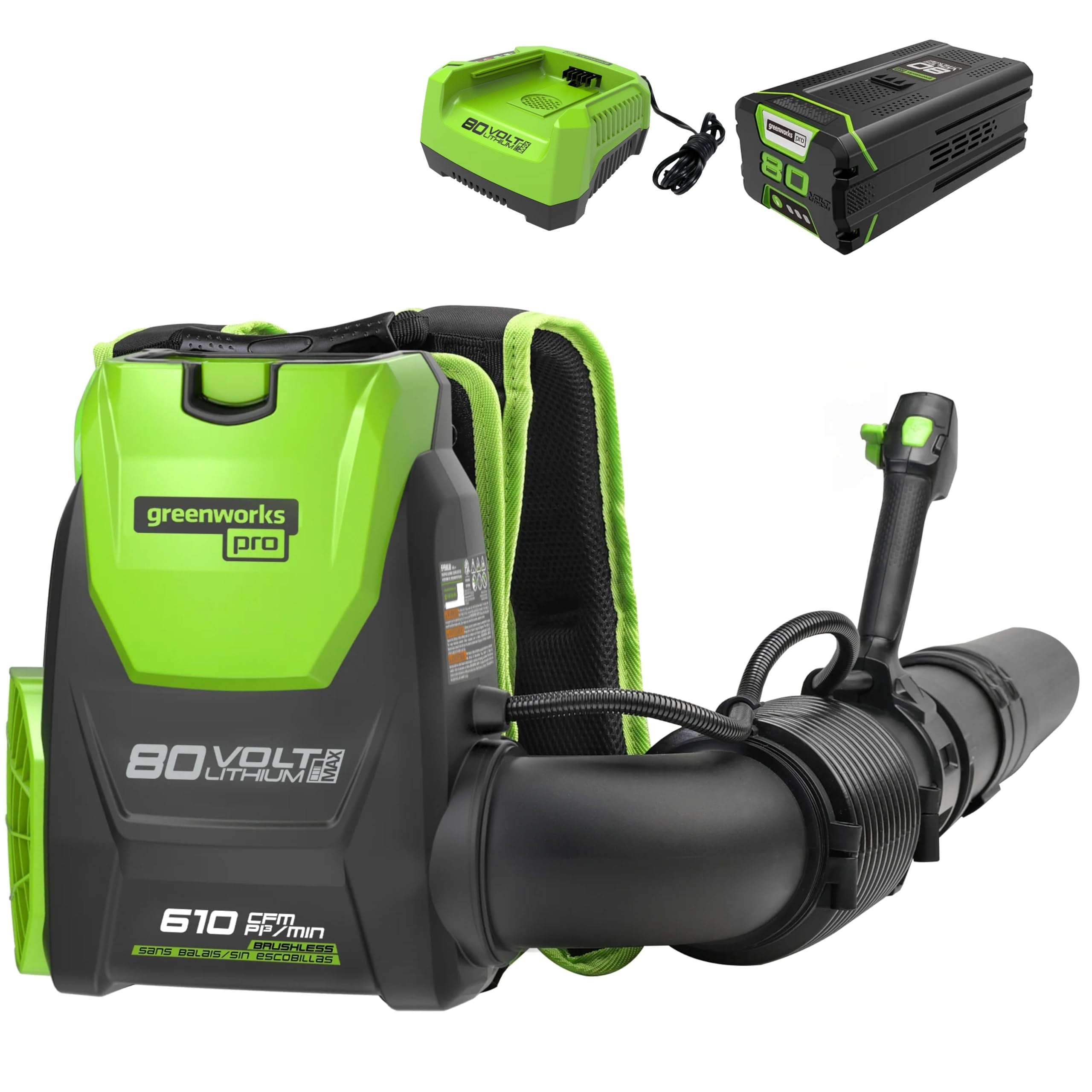 80V 610 CFM Cordless Battery Backpack Blower ,5Ah Battery and Rapid Charger MegaBDM