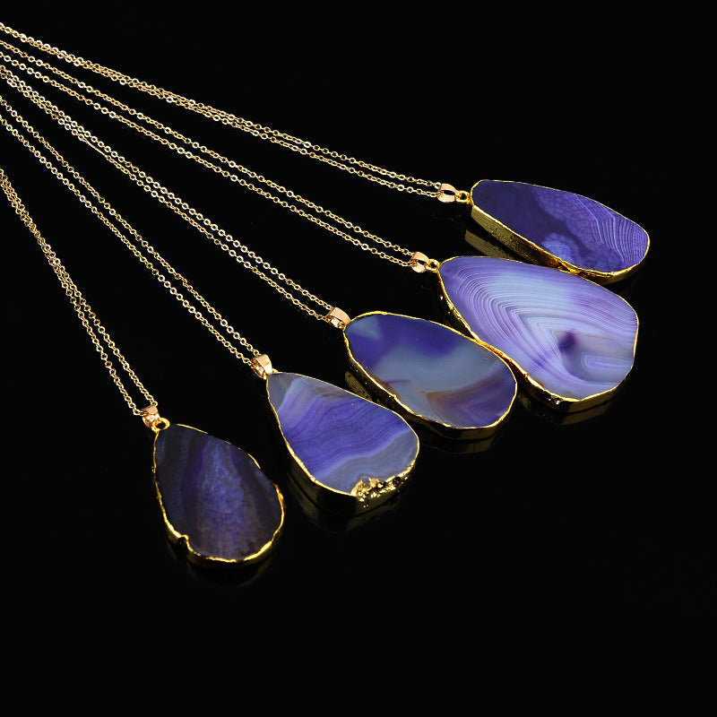 Crystal Cut Pattern Geometric Irregular Clavicle Chain Neck Necklace - Purple / Single Pendant with Chain MegaBDM