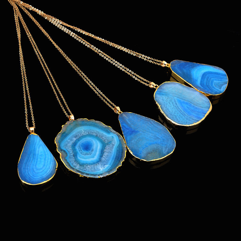 Crystal Cut Pattern Geometric Irregular Clavicle Chain Neck Necklace - Blue / Single Pendant with Chain MegaBDM