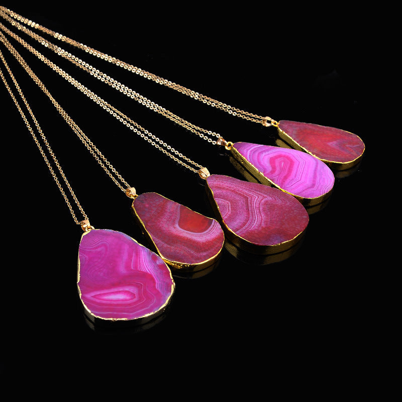Crystal Cut Pattern Geometric Irregular Clavicle Chain Neck Necklace - Rose Red / Single Pendant with Chain MegaBDM