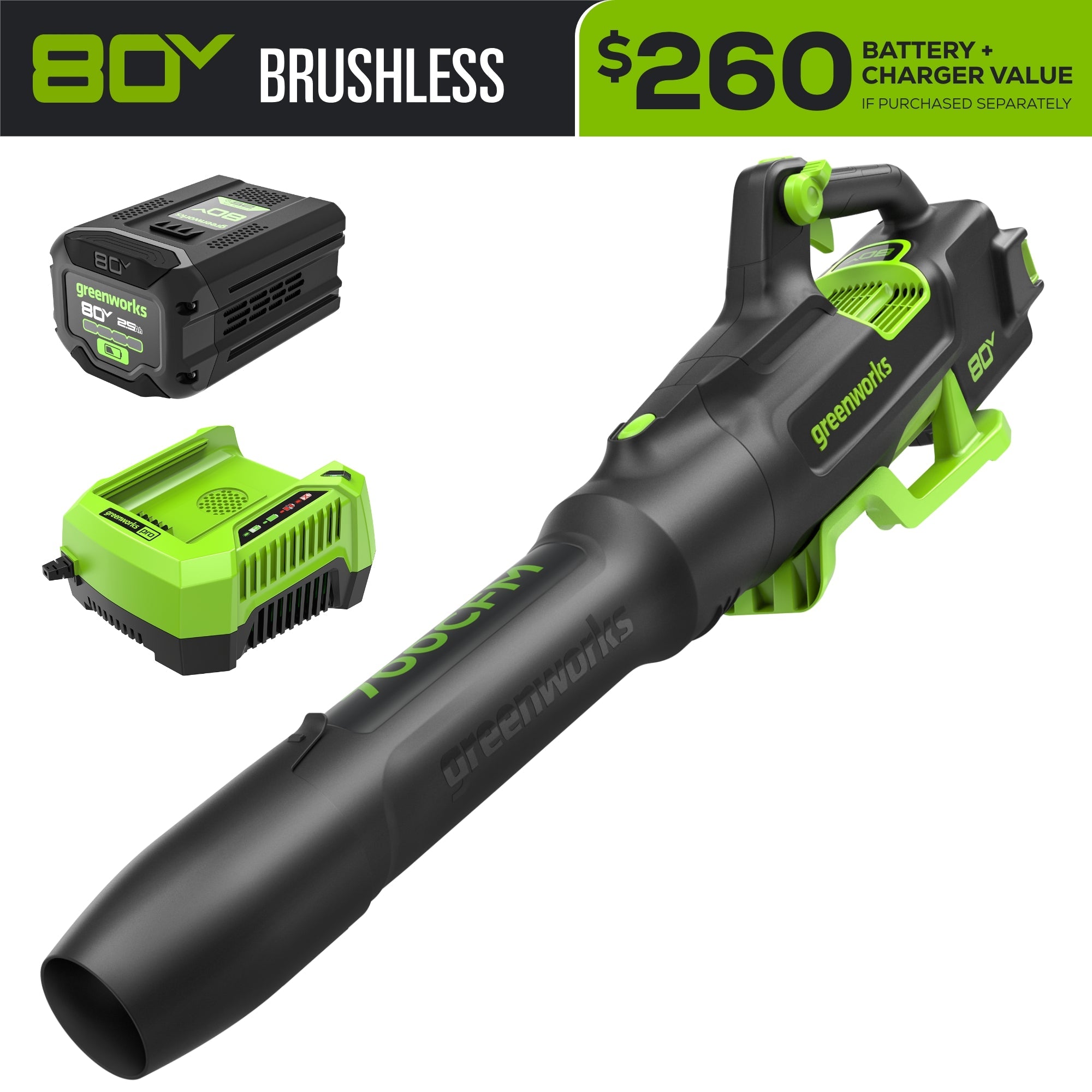80V 700CFM Cordless Battery Blower w/ 2.5Ah Battery & Charger MegaBDM