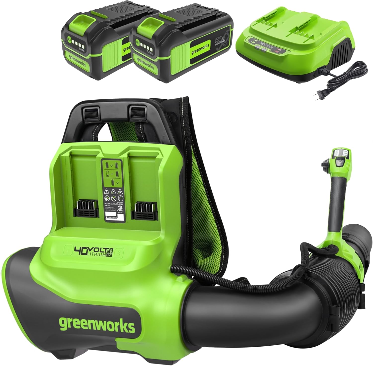 40V 710 CFM Cordless Battery Dual-Port Backpack Blower: (2) 5.0Ah Battery and Charger MegaBDM