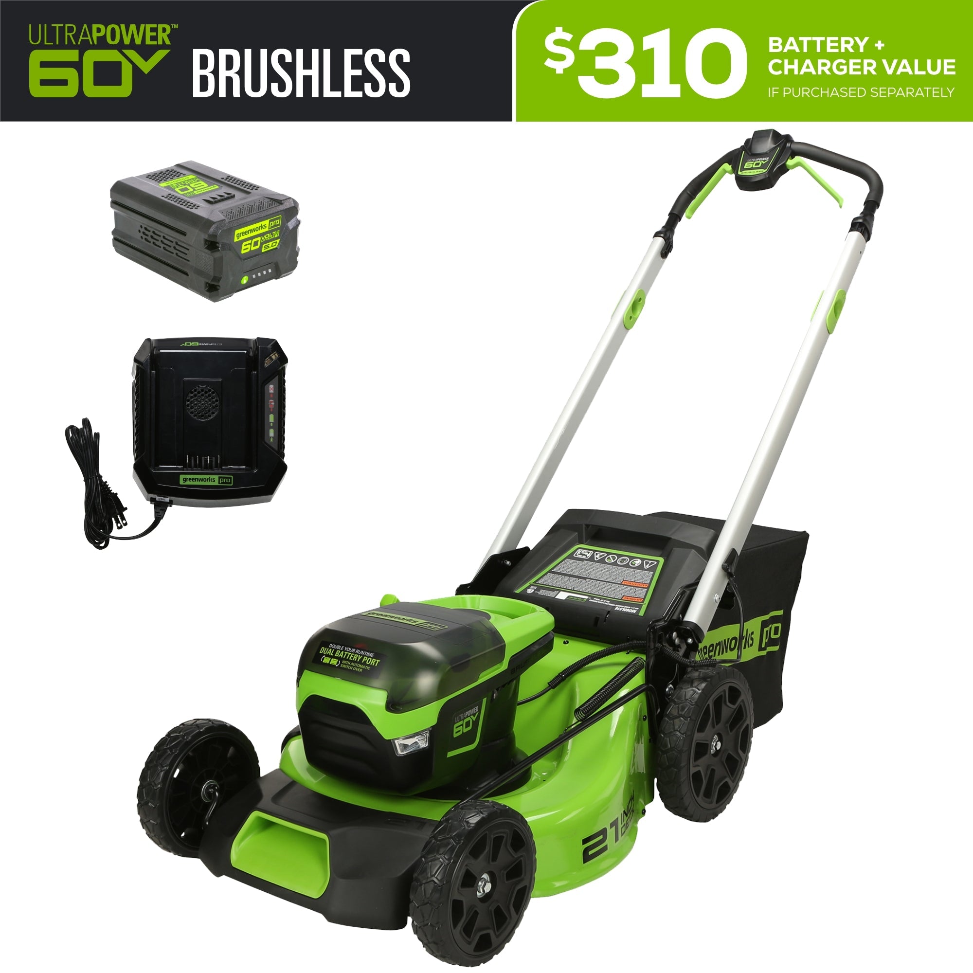 OPEN BOX 60V 21" Cordless Battery Push Lawn Mower: 5.0 Ah Battery and Charger, LM2116 MegaBDM