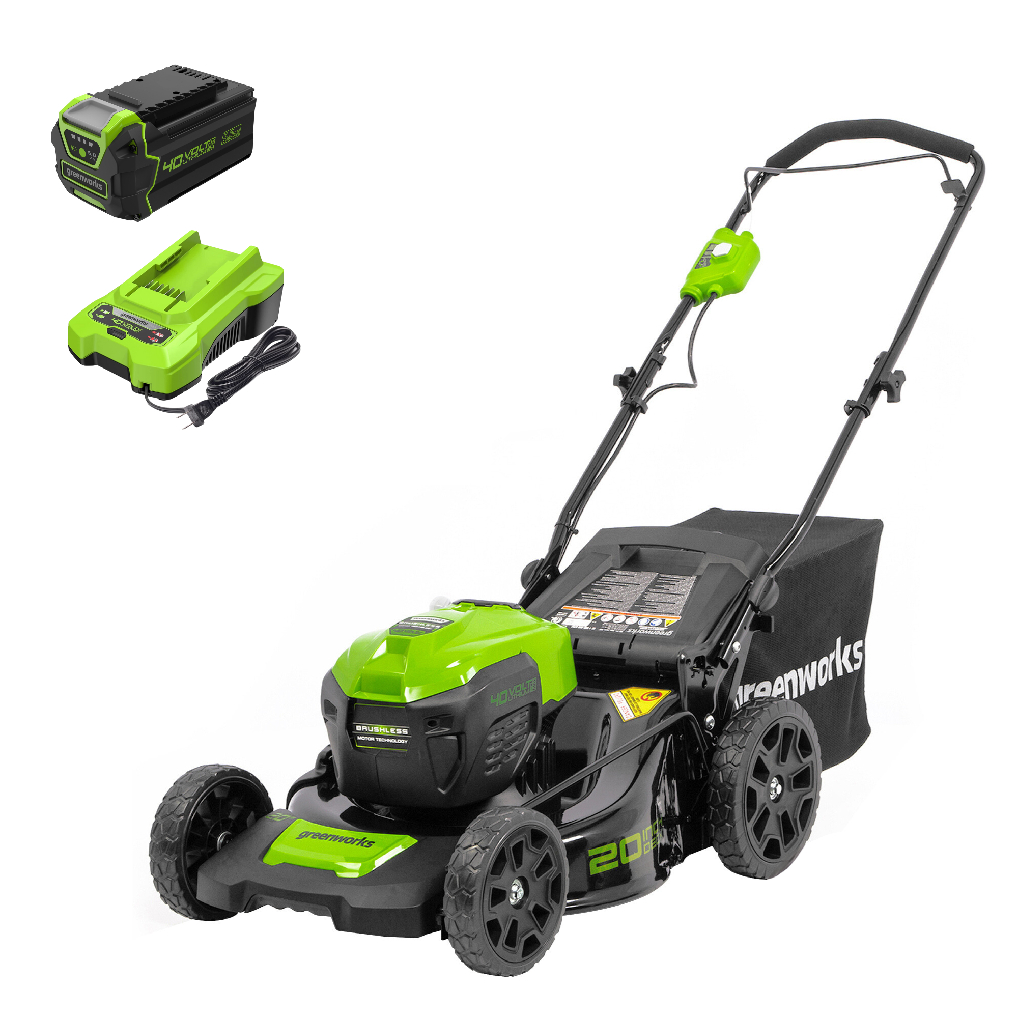 40V 20" Cordless Battery Push Lawn Mower: 5.0 Ah Battery and Charger, LM2034 MegaBDM